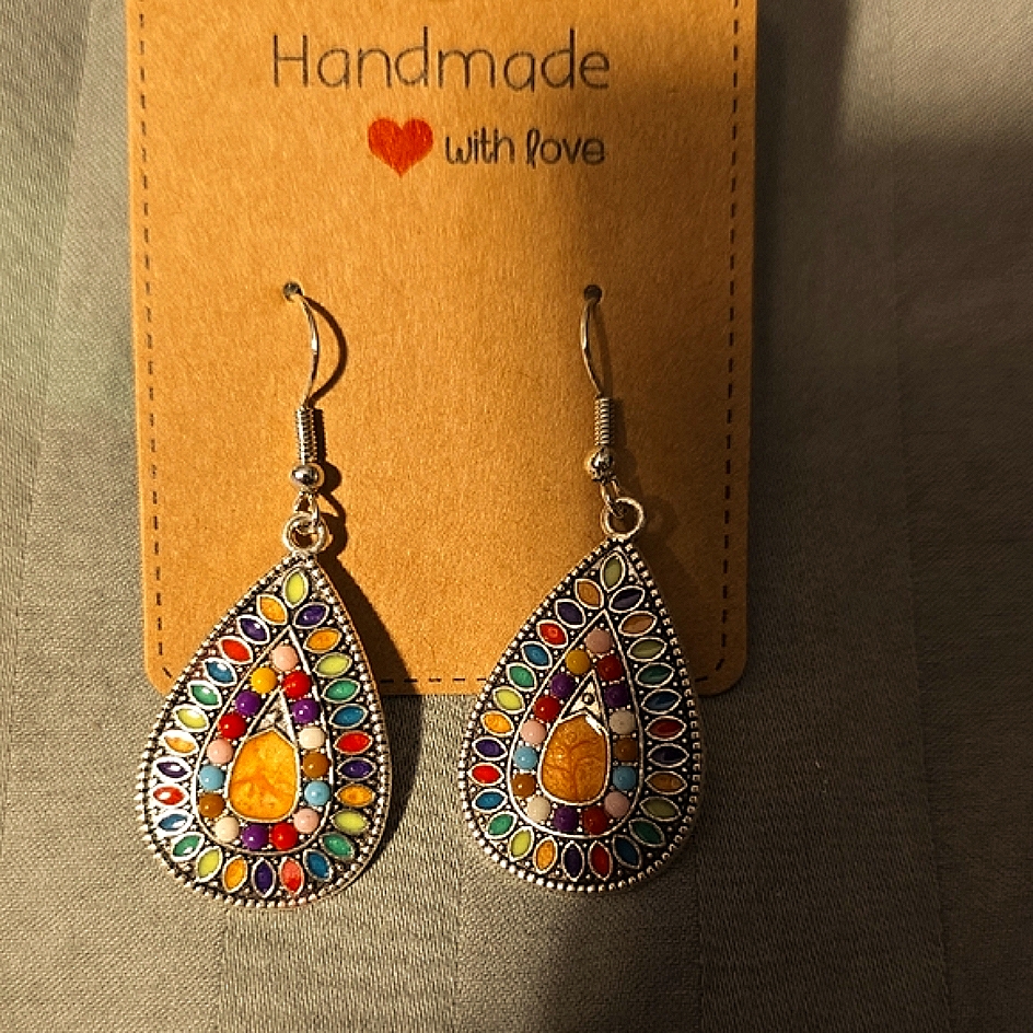 Multicolor Mosiac Design Teardrop Earrings